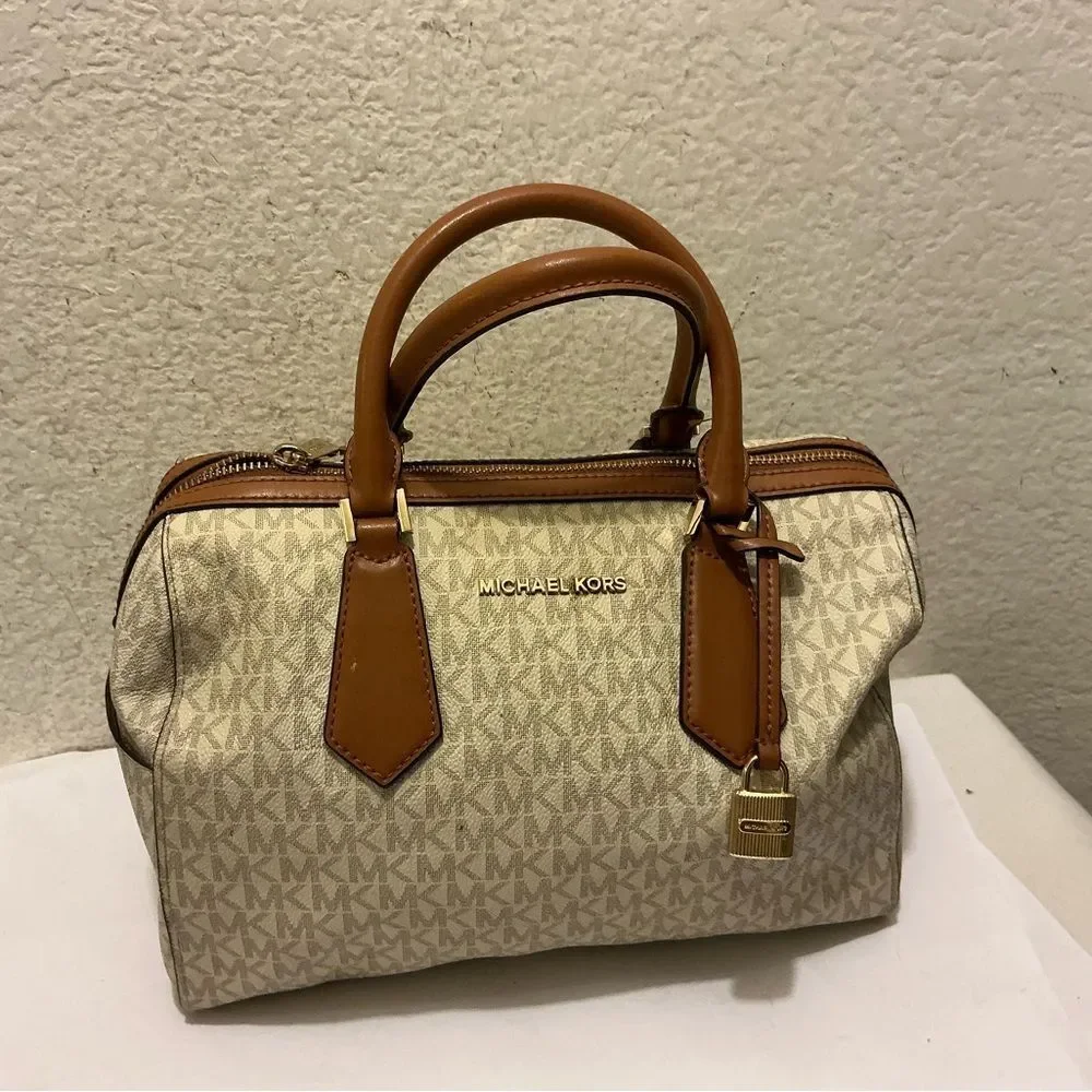 Michael Kors Tan and Brown Signature Satchel